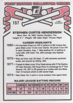 1981 Donruss #157 Steve Henderson Back