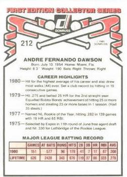 1981 Donruss #212 Andre Dawson Back