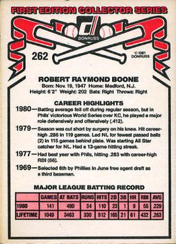 1981 Donruss #262 Bob Boone Back