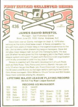 1981 Donruss #436 Dave Bristol Back