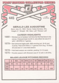 1981 Donruss #445 Jerry Augustine Back