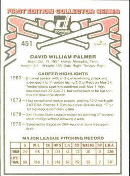 1981 Donruss #451 Dave Palmer Back
