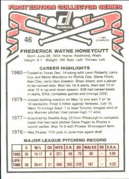 1981 Donruss #46 Rick Honeycutt Back