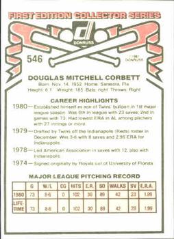 1981 Donruss #546 Doug Corbett Back