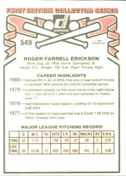 1981 Donruss #549 Roger Erickson Back