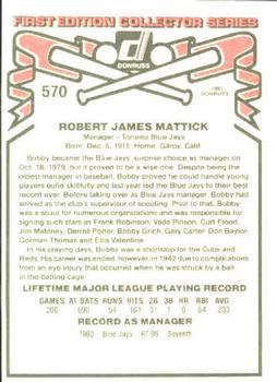 1981 Donruss #570 Bobby Mattick Back