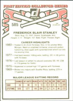 1981 Donruss #585 Fred Stanley Back