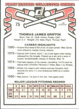1981 Donruss #75 Tom Griffin Back