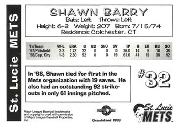 1999 Grandstand St. Lucie Mets #NNO Shawn Barry Back