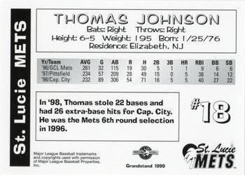 1999 Grandstand St. Lucie Mets #NNO Thomas Johnson Back