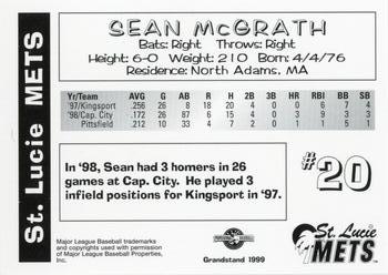 1999 Grandstand St. Lucie Mets #NNO Sean McGrath Back