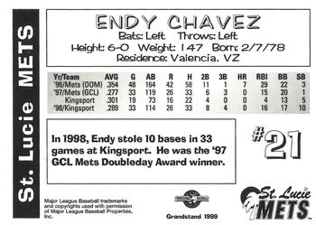 1999 Grandstand St. Lucie Mets #NNO Endy Chavez Back