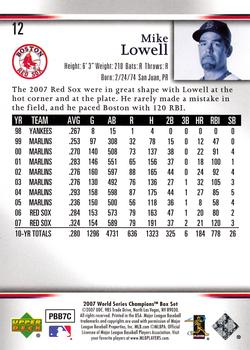 2007 Upper Deck World Series Champions Boston Red Sox #12 Mike Lowell Back