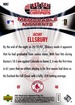 2007 Upper Deck World Series Champions Boston Red Sox #MM7 Jacoby Ellsbury Back