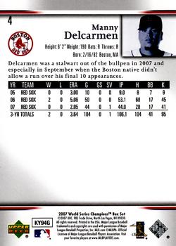 2007 Upper Deck World Series Champions Boston Red Sox #4 Manny Delcarmen Back