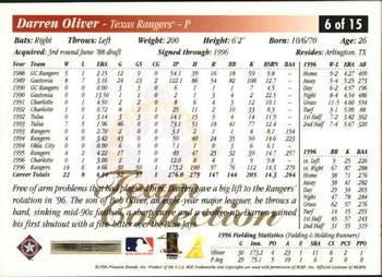 1997 Score Texas Rangers #6 Darren Oliver Back