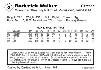 1989 Little Sun High School Prospects #6 Roderick Walker Back