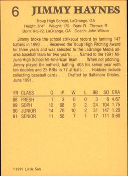 1991 Little Sun High School Prospects #6 Jimmy Haynes Back