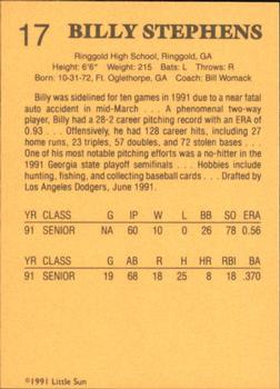 1991 Little Sun High School Prospects #17 Billy Stephens Back
