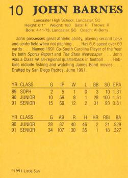 1991 Little Sun High School Prospects Gold #10 Jon Barnes Back