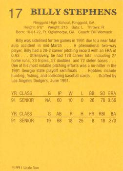 1991 Little Sun High School Prospects Gold #17 Billy Stephens Back