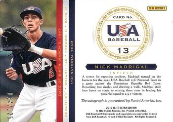 2012 Panini Elite Extra Edition - USA Baseball 15U Signatures #13 Nick Madrigal Back