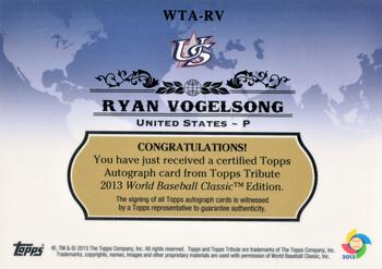 2013 Topps Tribute WBC - Autographs Orange #WTA-RV Ryan Vogelsong Back