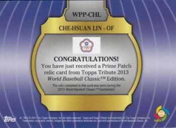 2013 Topps Tribute WBC - Prime Patches Black #WPP-CHL Che-Hsuan Lin Back