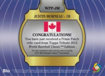2013 Topps Tribute WBC - Prime Patches Orange #WPP-JM Justin Morneau Back