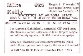 1989 Arizona State Sun Devils #NNO Mike Kelly Back