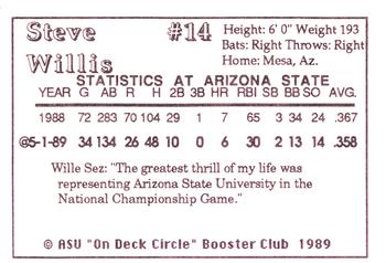 1989 Arizona State Sun Devils #NNO Steve Willis Back