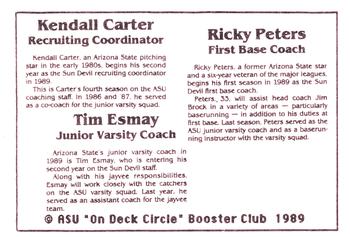 1989 Arizona State Sun Devils #NNO Kendall Carter / Tim Esmay / Rick Peters Back