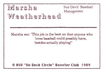 1989 Arizona State Sun Devils #NNO Marsha Weatherhead Back
