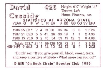 1989 Arizona State Sun Devils #NNO David Cassidy Back