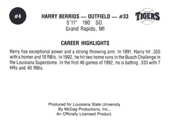 1992 LSU Tigers #4 Harry Berrios Back
