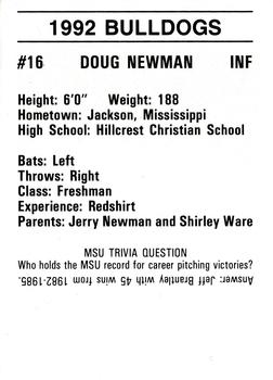 1992 Mississippi State Bulldogs #NNO Doug Newman Back