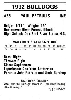 1992 Mississippi State Bulldogs #NNO Paul Petrulis Back