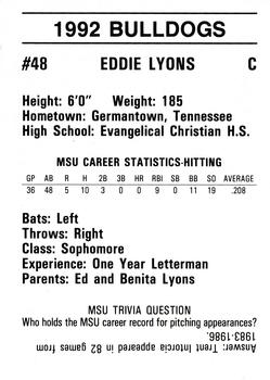 1992 Mississippi State Bulldogs #NNO Eddie Lyons Back