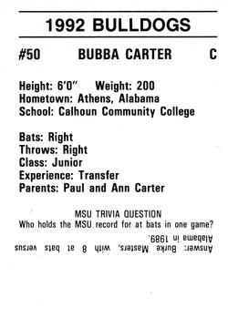 1992 Mississippi State Bulldogs #NNO Bubba Carter Back