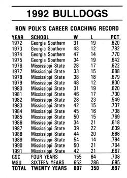 1992 Mississippi State Bulldogs #NNO Ron Polk Back