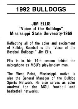1992 Mississippi State Bulldogs #NNO Jim Ellis Back