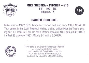 1993 LSU Tigers #14 Mike Sirotka Back