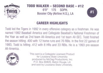 1993 LSU Tigers #1 Todd Walker Back