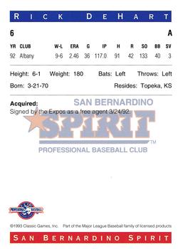 1993 Classic Best San Bernardino Spirit #6 Rick DeHart Back