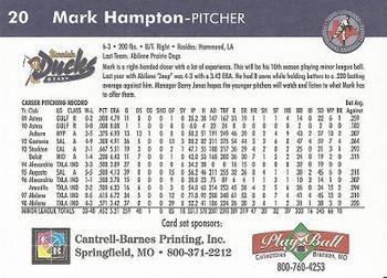 1999 Play Ball Ozark Mountain Ducks #20 Mark Hampton Back
