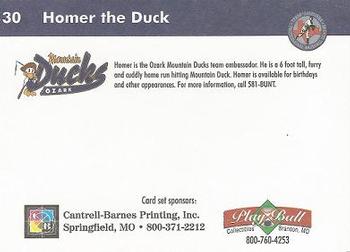 1999 Play Ball Ozark Mountain Ducks #30 Homer the Duck Back
