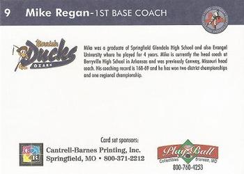 1999 Play Ball Ozark Mountain Ducks #9 Mike Regan Back