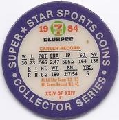 1984 7-Eleven Super Star Sports Coins: Central Region #XXIV E Dan Quisenberry Back