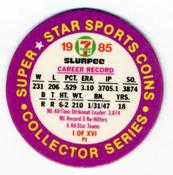 1985 7-Eleven Super Star Sports Coins: Central Region #I PJ Nolan Ryan Back