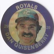 1985 7-Eleven Super Star Sports Coins: Central Region #XV PJ Dan Quisenberry Front